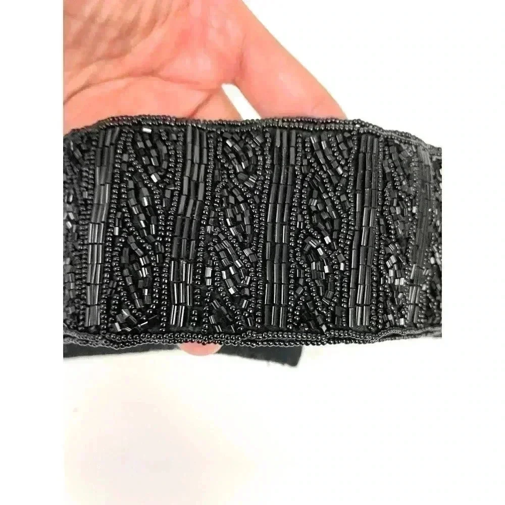 Talbots Black Beaded Belt 29” Women’s‎ Hook & Loop Closure MEDIUM